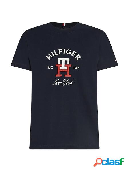 TOMMY HILFIGER T-shirt a manica corta con logo ricamato Blu