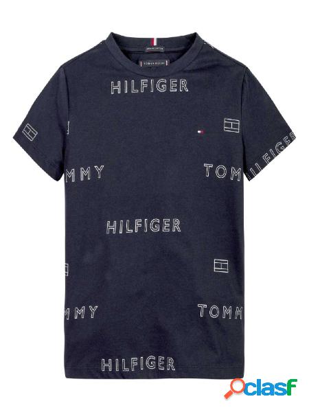 TOMMY HILFIGER t-shirt in cotone con loghi all over BLU