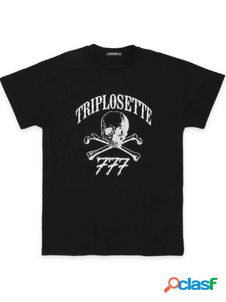 TRIPLOSETTE T-shirt maniche corte con teschio e logo Nero