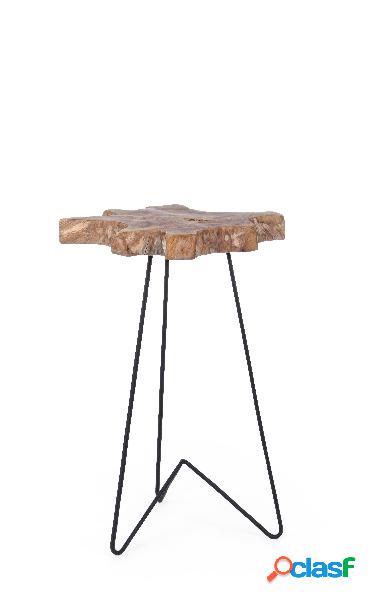Tavolino alto con piano in radice di teak base in metallo cm