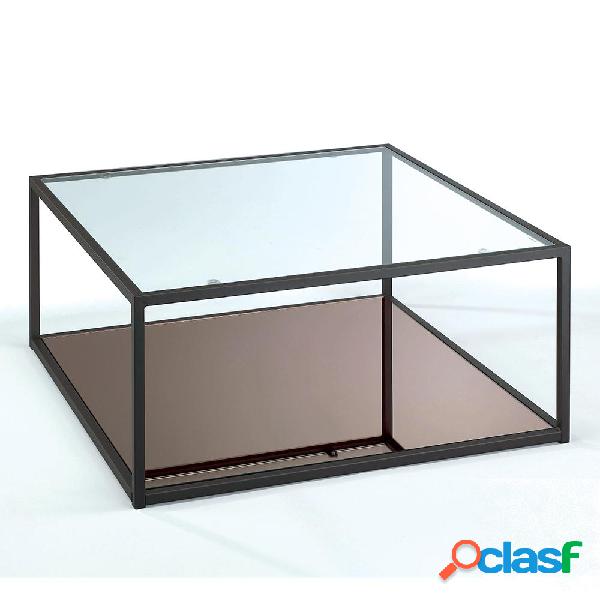 Tavolino basso da salotto in acciaio top in vetro
