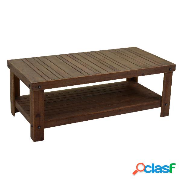 Tavolino basso rettangolare in legno scuro stile country cm