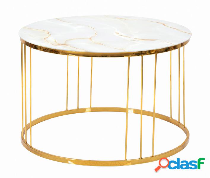 Tavolino da caffè base in metallo oro piano in vetro