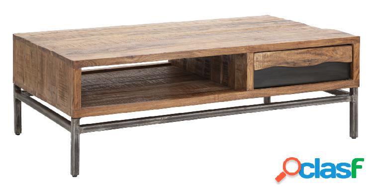 Tavolino da caffè basso in legno di acacia con cassetto e