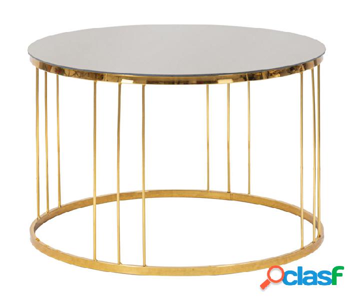 Tavolino da salotto basso tondo in metallo colore oro piano