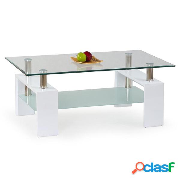 Tavolino da salotto con ripiano 110x60cm bianco vetro
