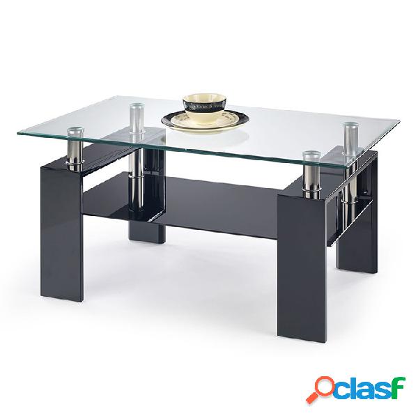 Tavolino da salotto con ripiano 110x60cm nero vetro acciaio