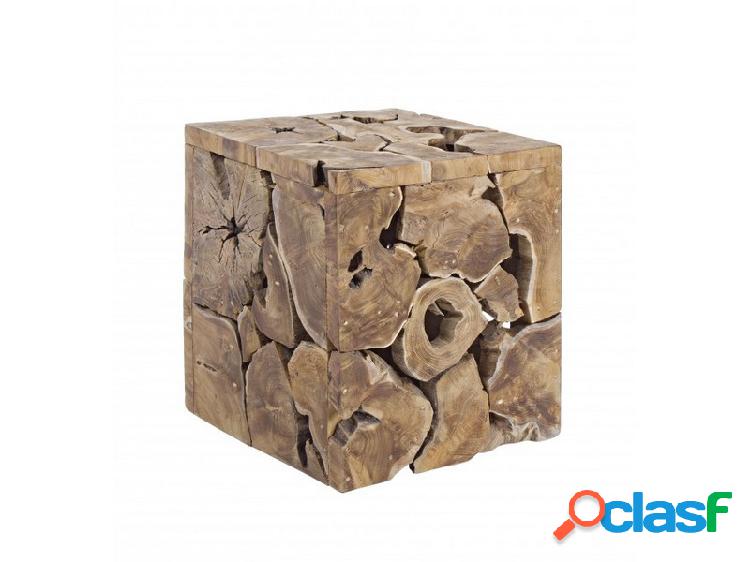 Tavolino da salotto cubo in rami di teak naturale cm