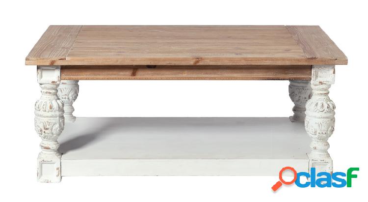 Tavolino da salotto in legno bianco piano naturale stile