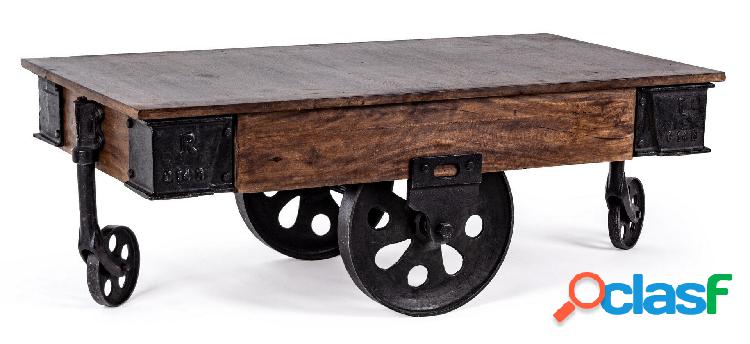 Tavolino da salotto in legno di mango con ruote stile