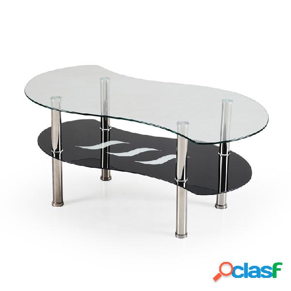 Tavolino da salotto in vetro 100x43cm acciaio nero bianco
