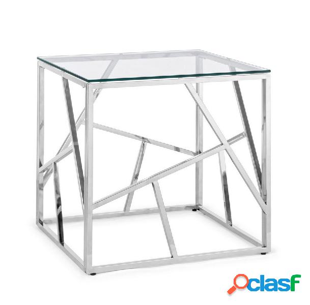 Tavolino design da salotto base in acciaio piano in vetro