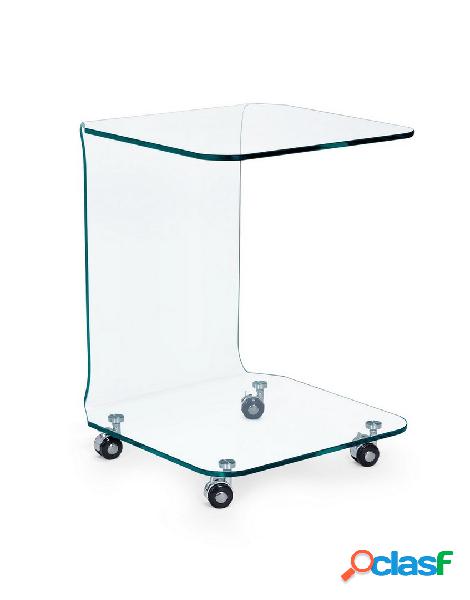 Tavolino design da salotto in vetro trasparente con ruote cm
