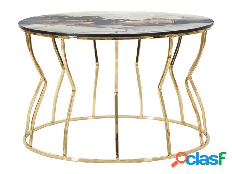 Tavolino moderno basso da salotto in metallo dorato piano in