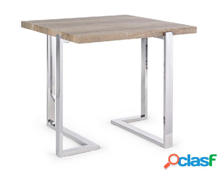 Tavolino quadrato basso da salotto in acciaio inox e legno