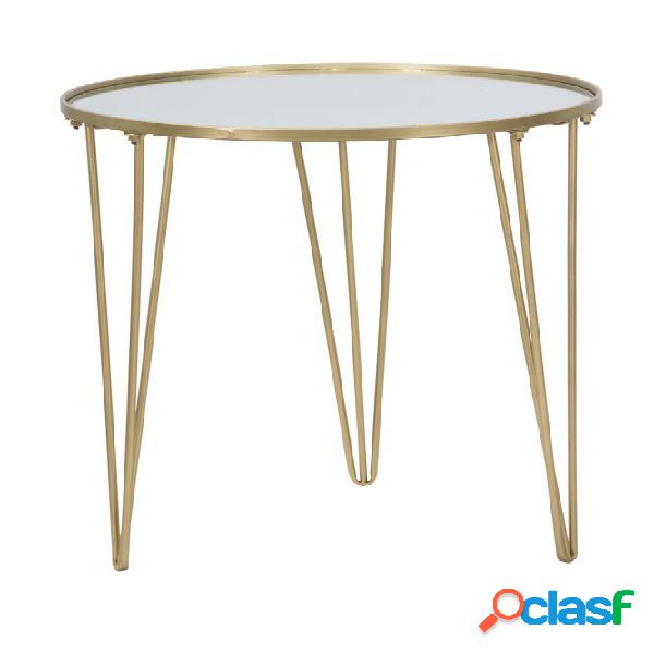 Tavolino rotondo in metallo colore oro con piano a specchio