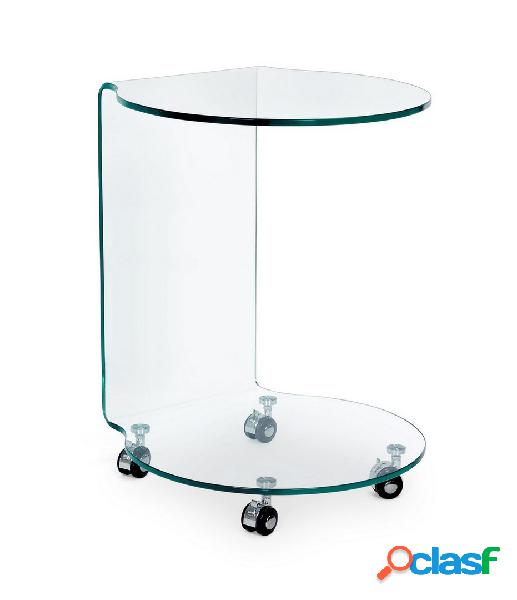 Tavolino rotondo moderno in vetro trasparente con ruote cm