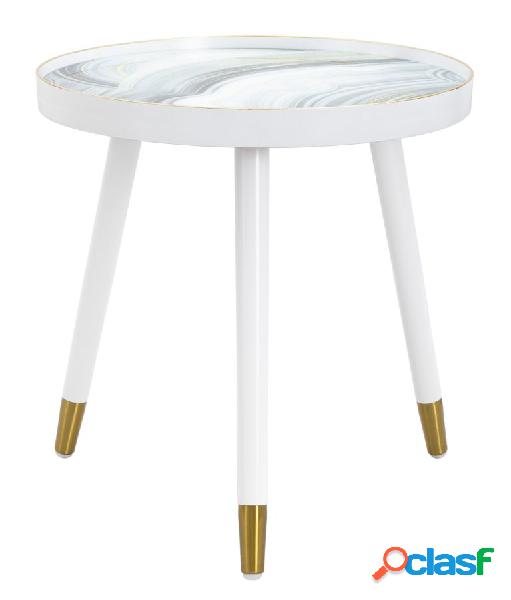 Tavolino tondo in metallo bianco lucido piano colorato con
