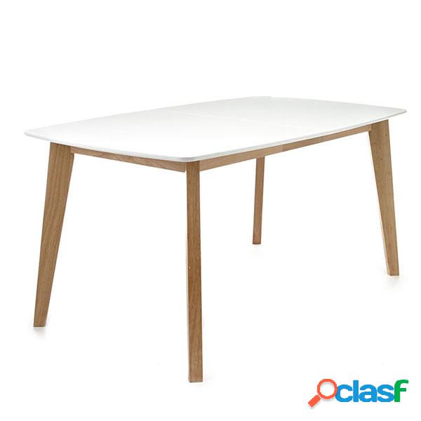 Tavolo design moderno con piano bianco e gambe in legno