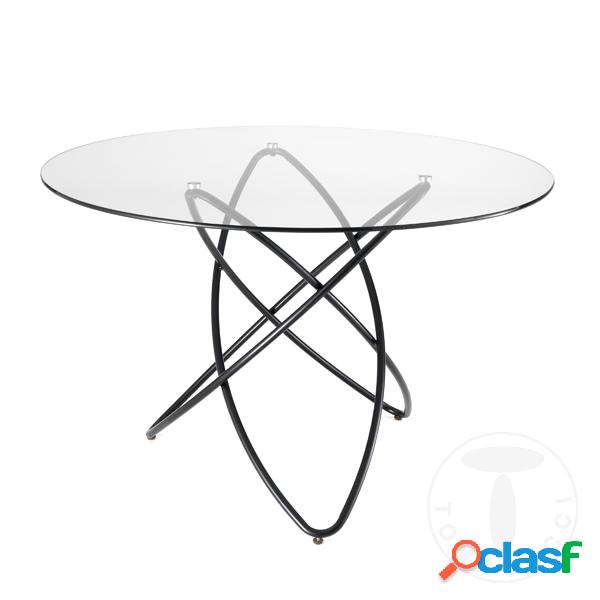 Tavolo design moderno fisso tondo in metallo piano in vetro