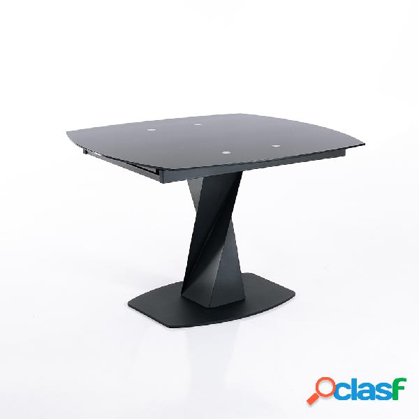 Tavolo moderno allungabile base in metallo e piano in vetro