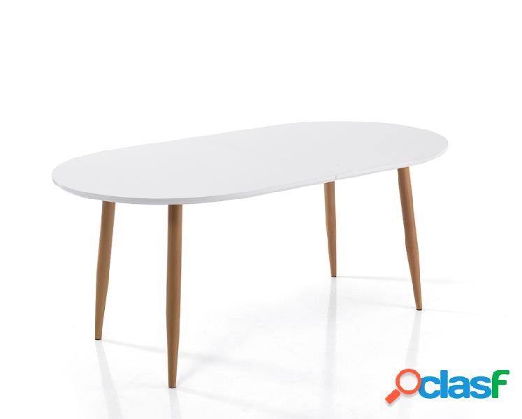 Tavolo ovale allungabile in metallo e legno bianco e rovere