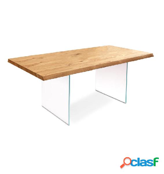 Tavolo scrivania design moderno in vetro trasparente e legno