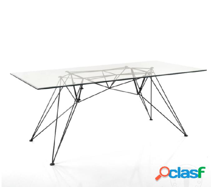 Tavolo scrivania moderno con gambe in metallo e top in vetro