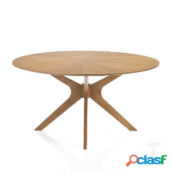 Tavolo tondo moderno base in legno massello colore noce cm