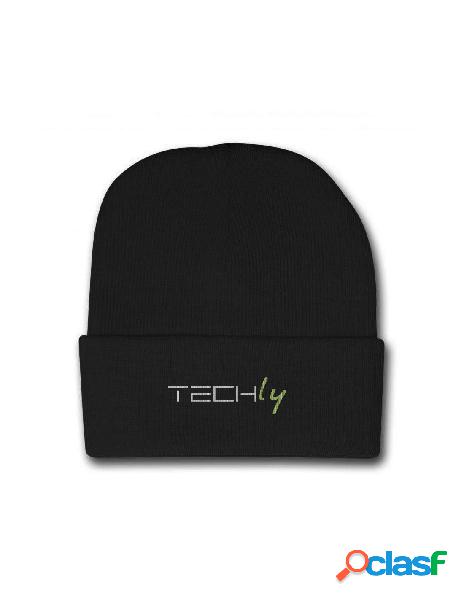 Techly - berretto invernale a costine nero con logo techly