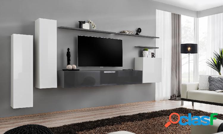 Tecla - Parete design moderno da soggiorno porta tv e