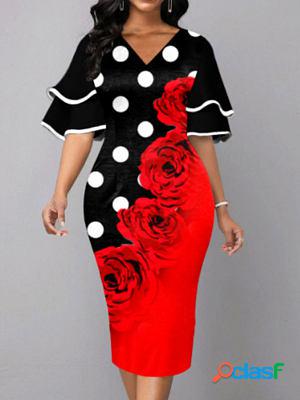 Tiered Flared Sleeve Print Elegant Bodycon Dresses