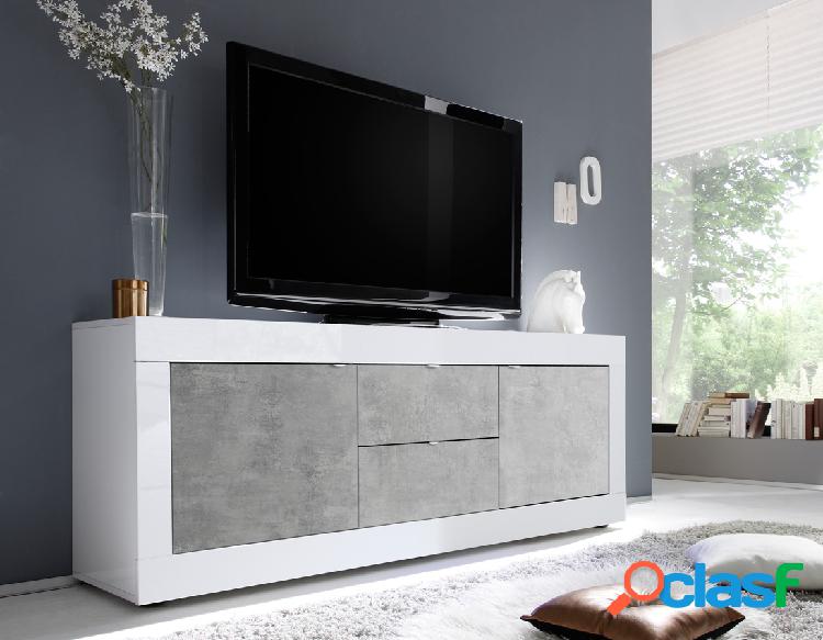 Tindar - Mobile soggiorno porta tv struttura bianco lucido