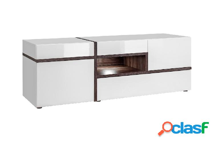 Tomeo - Porta tv moderno con luce a led bianco lucido e