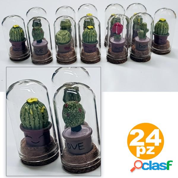 Trade Shop - 24 Bomboniera Ampolla Cupola Cactus Vetro Tappo