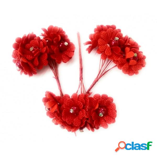 Trade Shop - 72 Fiori Artificiale Rosso Tessuto Glitter