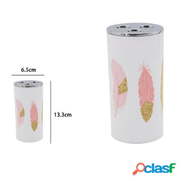 Trade Shop - Bicchiere Portaspazzolino 3 Fori Bianco Piume