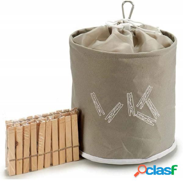 Trade Shop - Borsa Sacchetto Tessuto Con 20 Mollette Legno