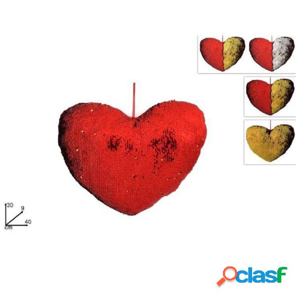 Trade Shop - Cuscino Cuore Paillettes Bicolore Rosso Dorato