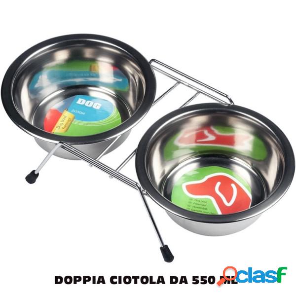 Trade Shop - Doppia Ciotola Con Supporto Per Cani 2x550ml