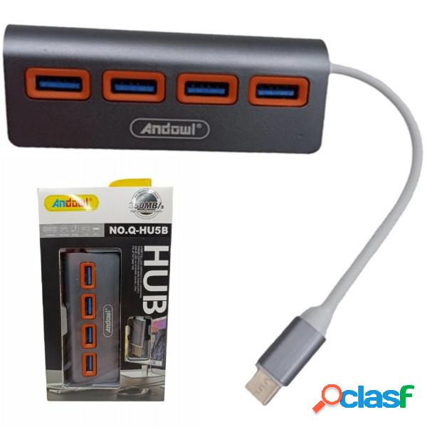 Trade Shop - Hub 4 Porte Usb 3.0 Con Connessione Usb-c