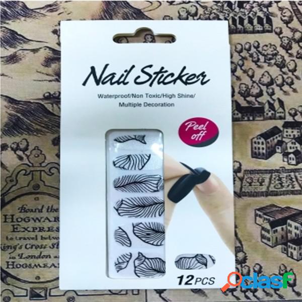 Trade Shop - Nail Art Stickers Foglie Nero Argento Glitter