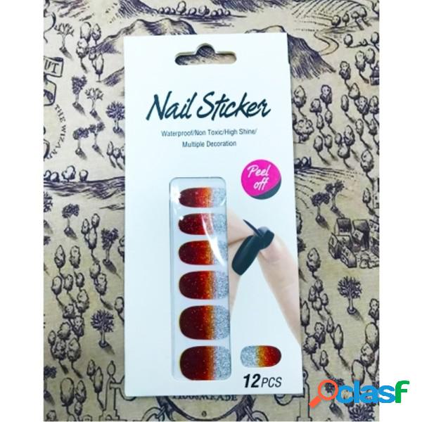 Trade Shop - Nail Art Stickers Rosso Argento Glitter 12