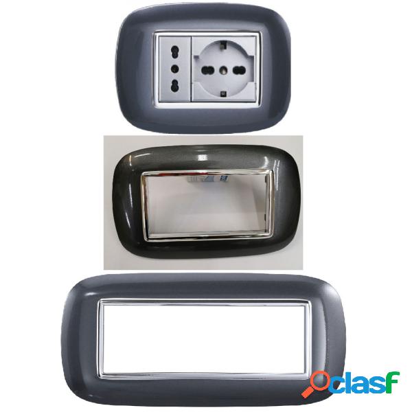 Trade Shop - Placca Oval 3 4 6 Moduli Acciaio Scuro
