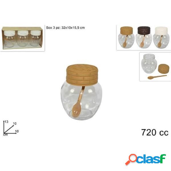 Trade Shop - Set 3 Pz Barattoli In Vetro 720cc Con Coperchio