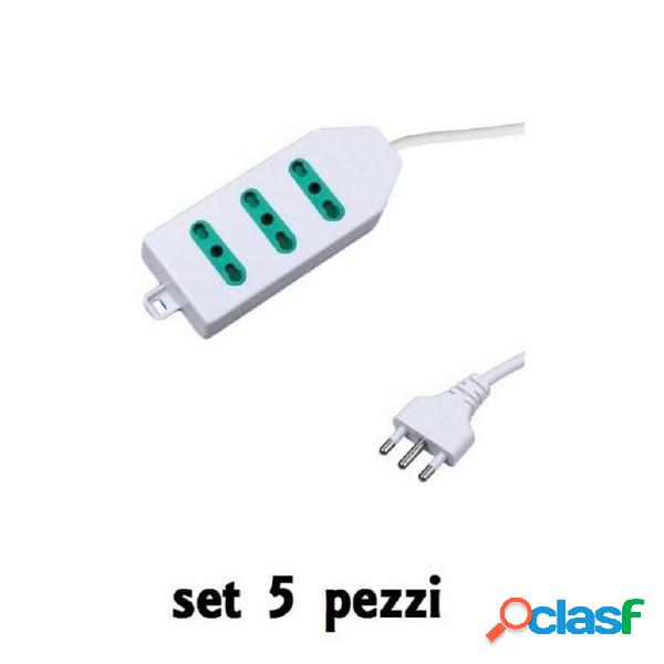 Trade Shop - Set 5 Pezzi Multipresa Elettrica Bipasso Multi