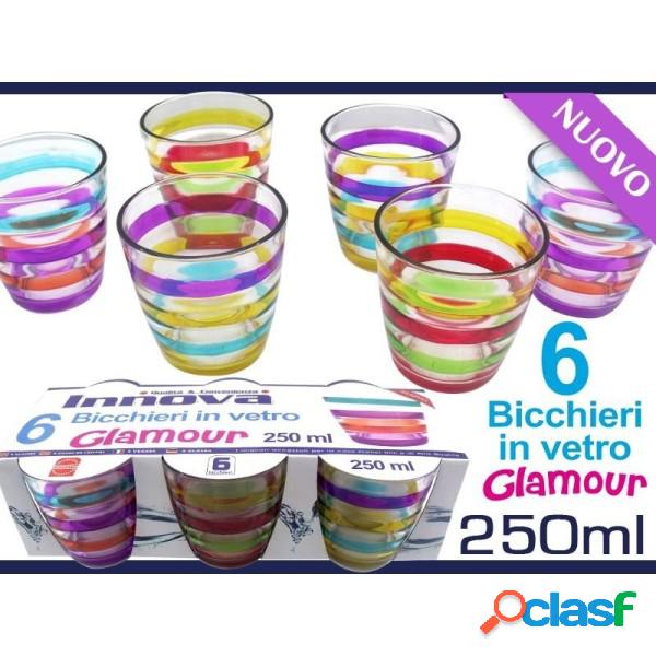 Trade Shop - Set Bicchieri In Vetro Con Righe Colorate