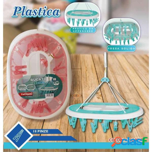 Trade Shop - Stendino Bucato In Plastica 18 Pinze Mollette