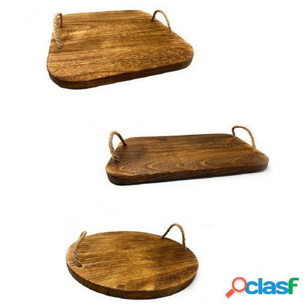 Trade Shop - Vassoio In Legno Con Manici In Canapa Per