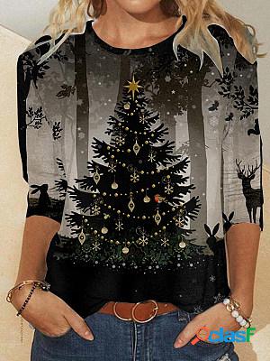 Trendy Christmas Tree Print Crew Neck Long Sleeve T-Shirt
